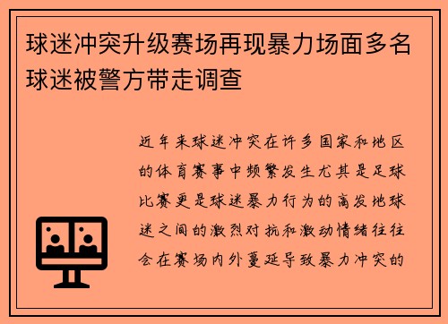 球迷冲突升级赛场再现暴力场面多名球迷被警方带走调查